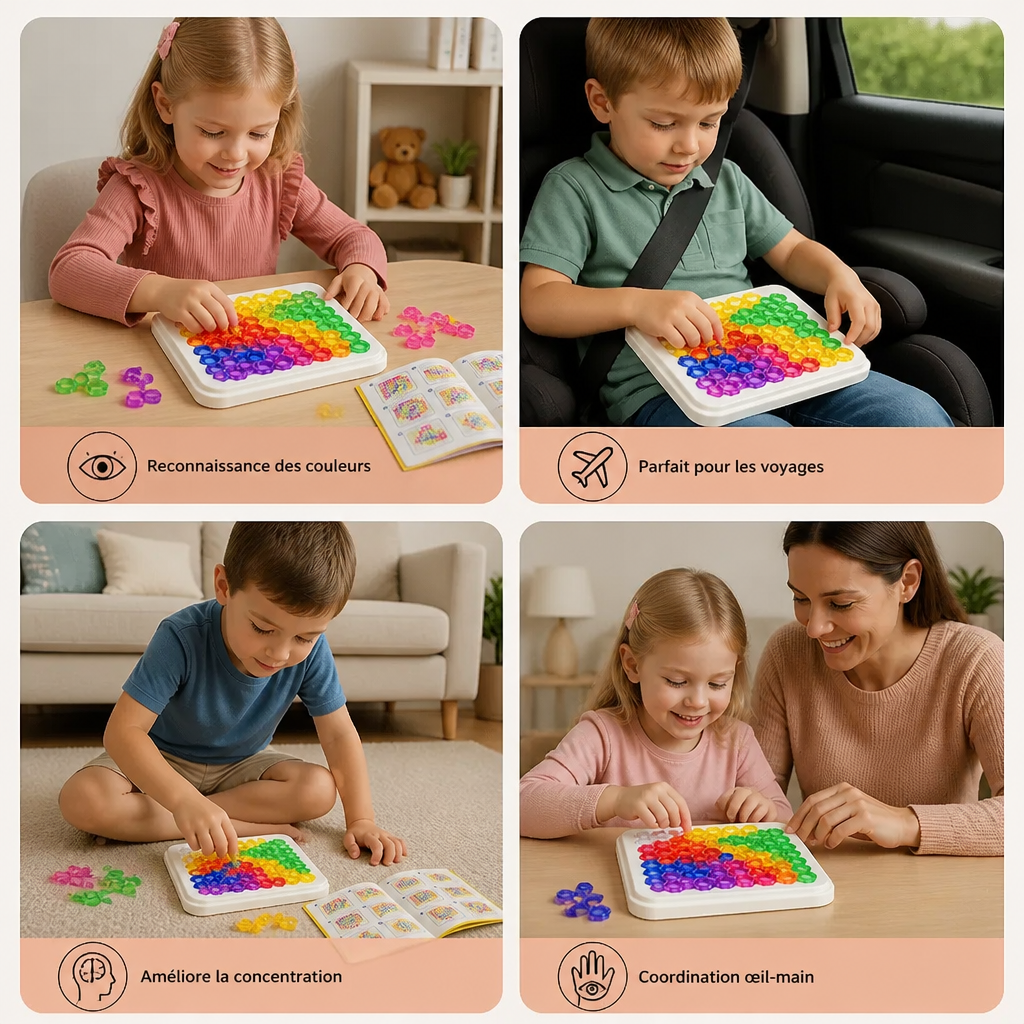 Plateau Puzzle avec Perles Arc-en-Ciel – Jeu de Logique et de Résolution de Problèmes