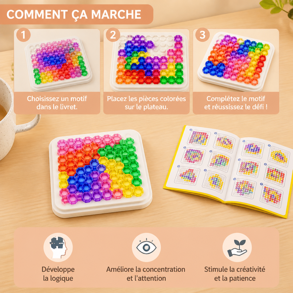 Plateau Puzzle avec Perles Arc-en-Ciel – Jeu de Logique et de Résolution de Problèmes