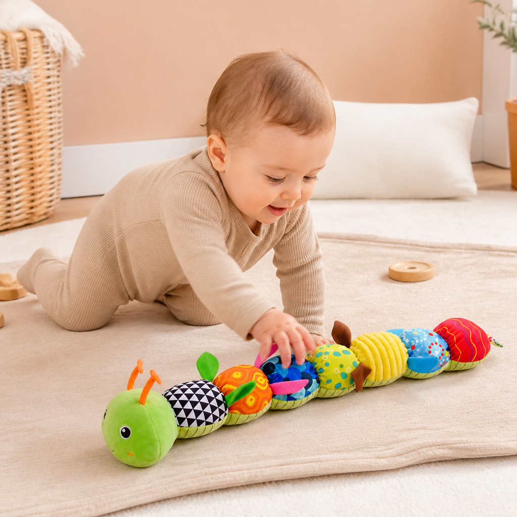 Hochet Sensoriel en Peluche et Chenille Musicale