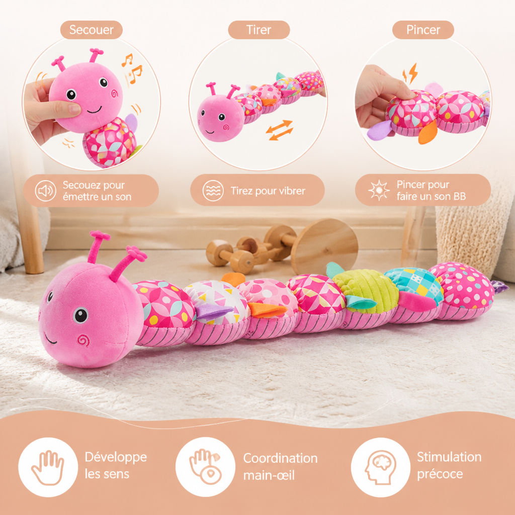 Hochet Sensoriel en Peluche et Chenille Musicale