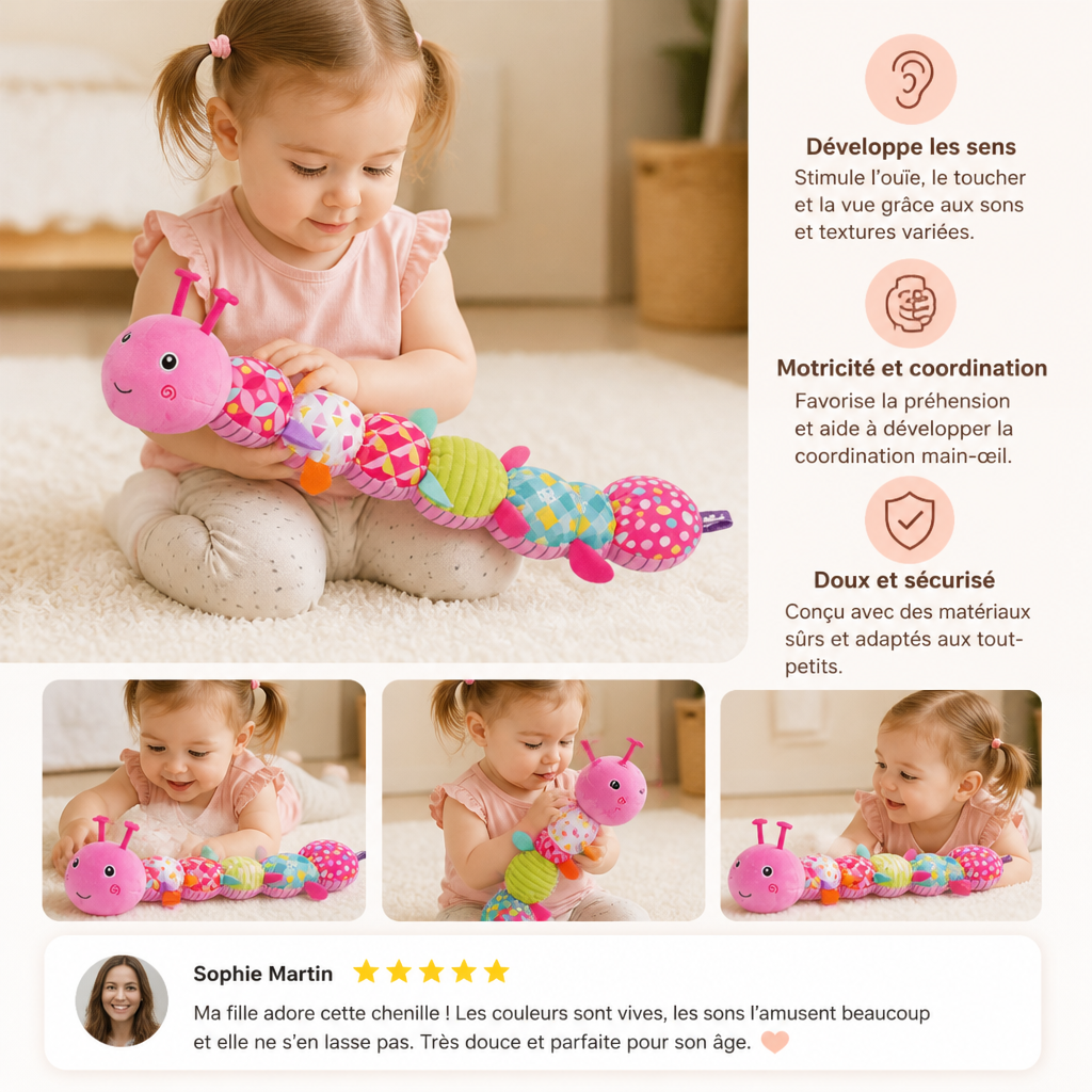 Hochet Sensoriel en Peluche et Chenille Musicale