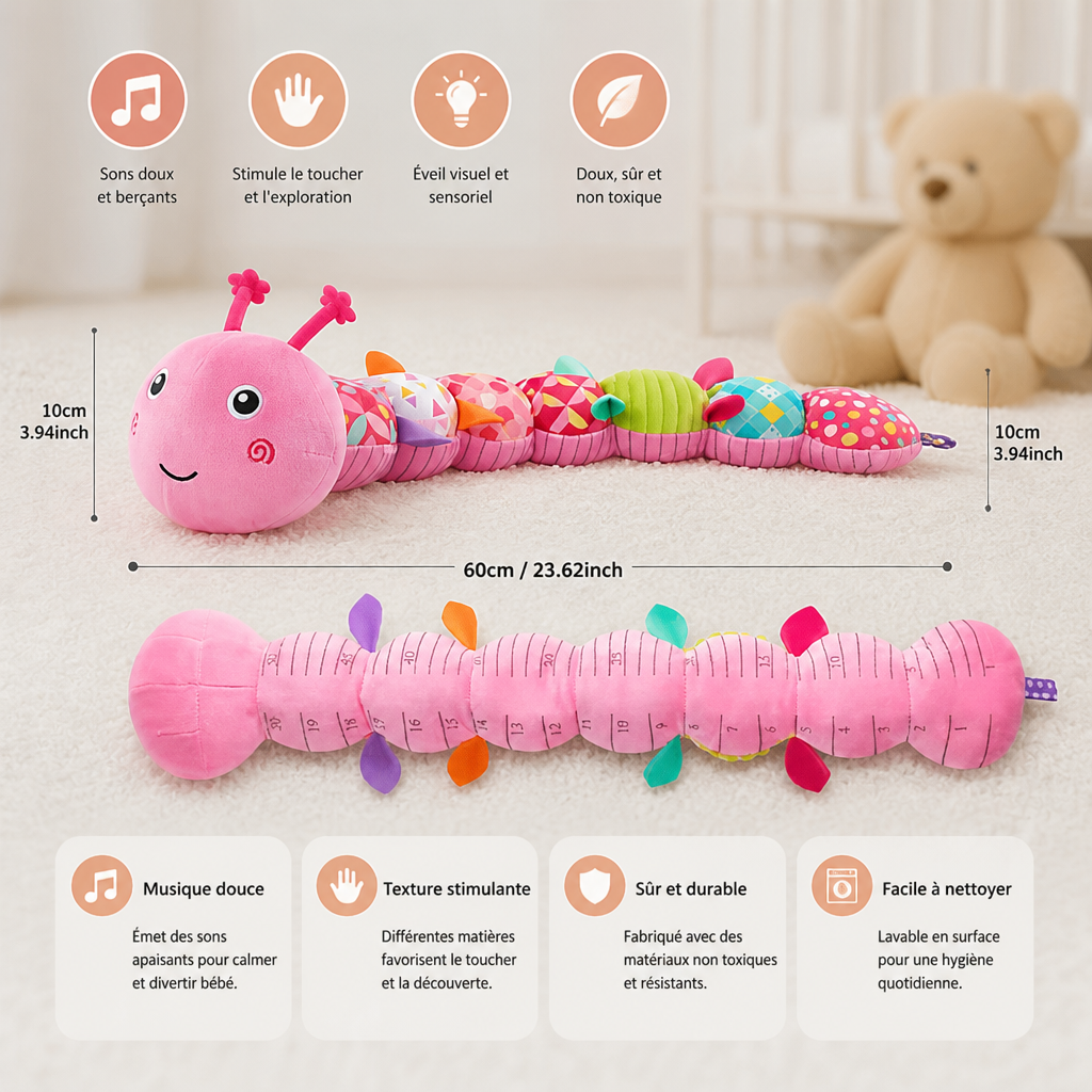 Hochet Sensoriel en Peluche et Chenille Musicale