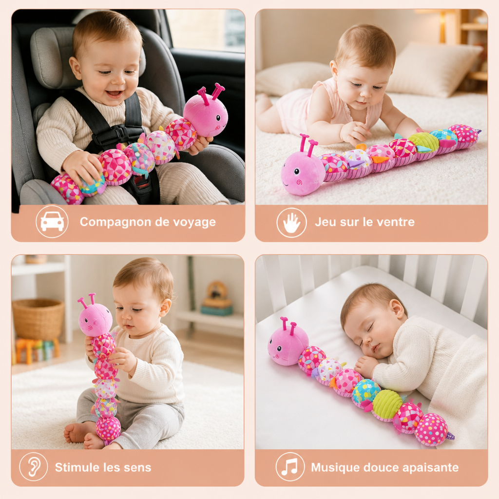 Hochet Sensoriel en Peluche et Chenille Musicale