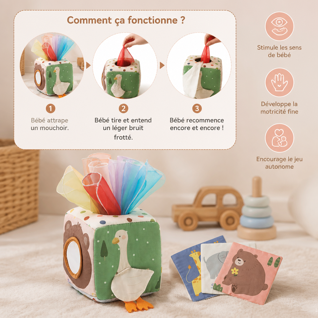 Boîte Sensorielle Montessori pour Bébé – Jouet Doux Bruissant et Tactile