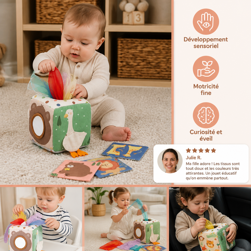Boîte Sensorielle Montessori pour Bébé – Jouet Doux Bruissant et Tactile