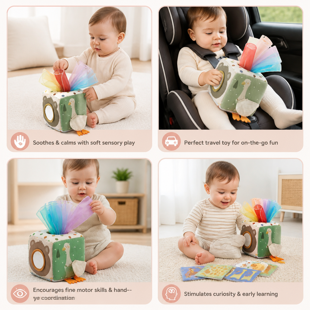 Boîte Sensorielle Montessori pour Bébé – Jouet Doux Bruissant et Tactile