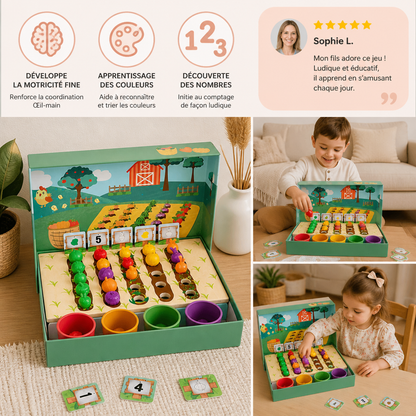 Jeu Montessori éducatif de la ferme pour trier les couleurs et les nombres