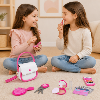 Set de Sac à Main pour Enfant avec Téléphone, Maquillage et Accessoires de Jeu de Rôle