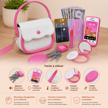 Set de Sac à Main pour Enfant avec Téléphone, Maquillage et Accessoires de Jeu de Rôle