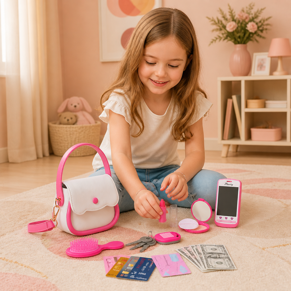 Set de Sac à Main pour Enfant avec Téléphone, Maquillage et Accessoires de Jeu de Rôle