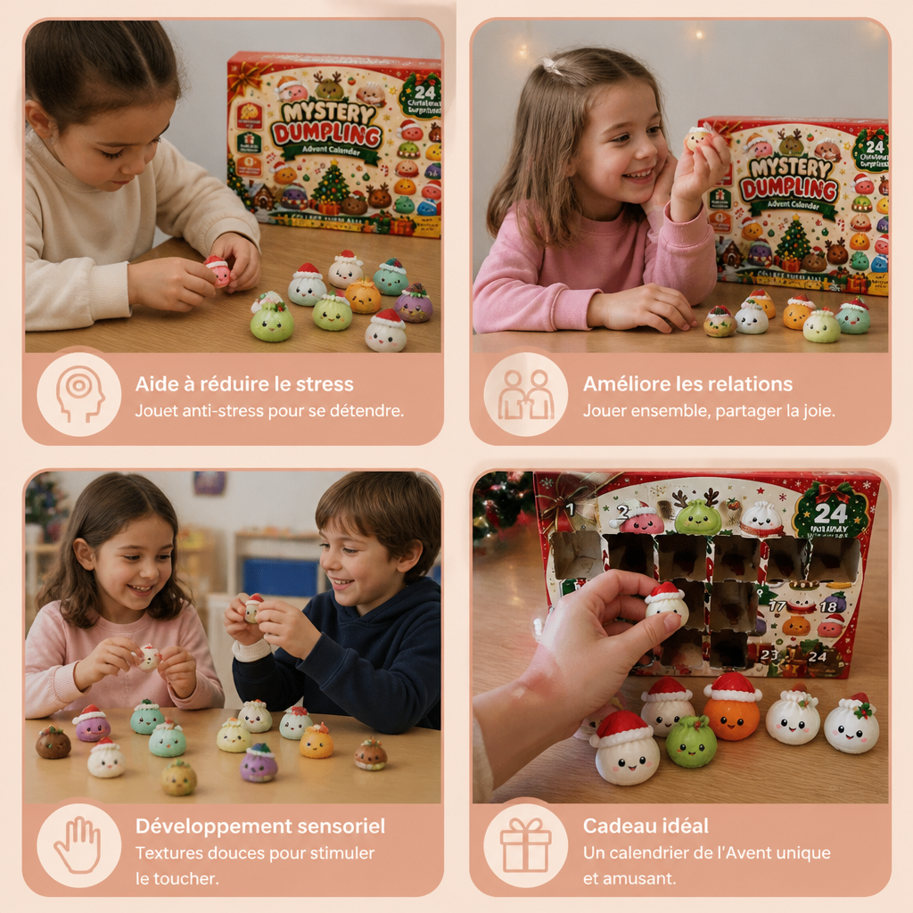 Calendrier de l’Avent avec Mini Jouets Squishy en Forme de Raviolis Pliés