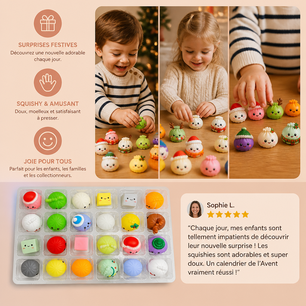 Calendrier de l’Avent avec Mini Jouets Squishy en Forme de Raviolis Pliés
