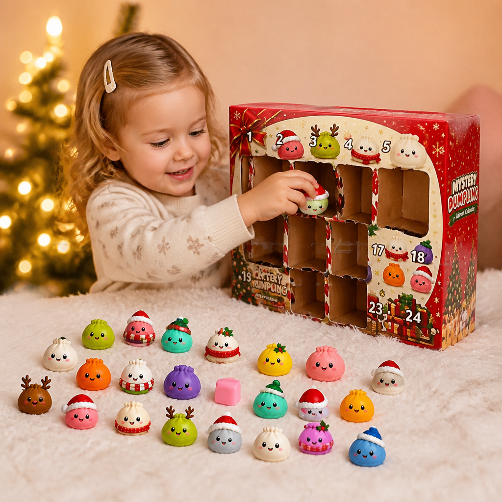 Calendrier de l’Avent avec Mini Jouets Squishy en Forme de Raviolis Pliés