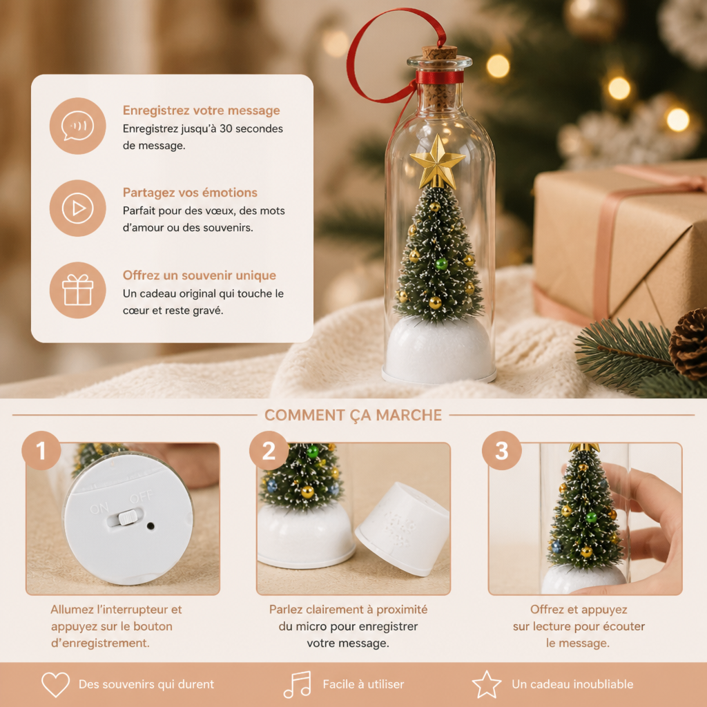 Décoration de Noël en forme de bouteille avec message enregistrable et lecture vocale