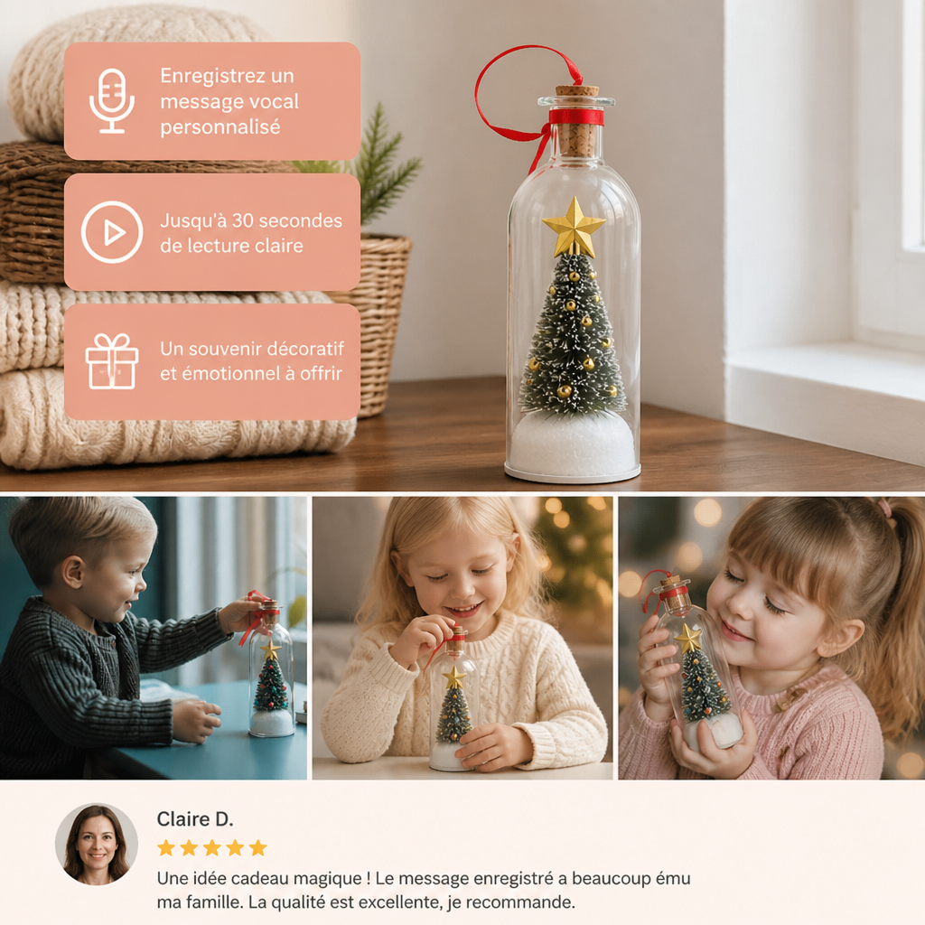 Décoration de Noël en forme de bouteille avec message enregistrable et lecture vocale