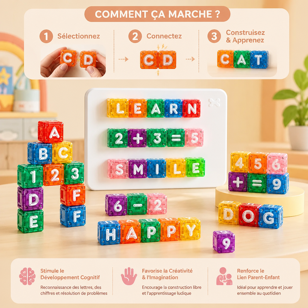 Set éducatif magnétique de 40 pièces avec lettres et chiffres – Jouet Montessori STEM pour enfants