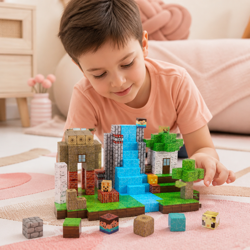 Set de 100 Cubes de Construction Magnétiques – Jouet de Construction Montessori STEM pour Enfants