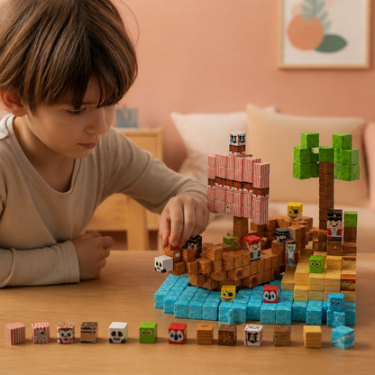 Set de 100 Cubes de Construction Magnétiques – Jouet de Construction Montessori STEM pour Enfants