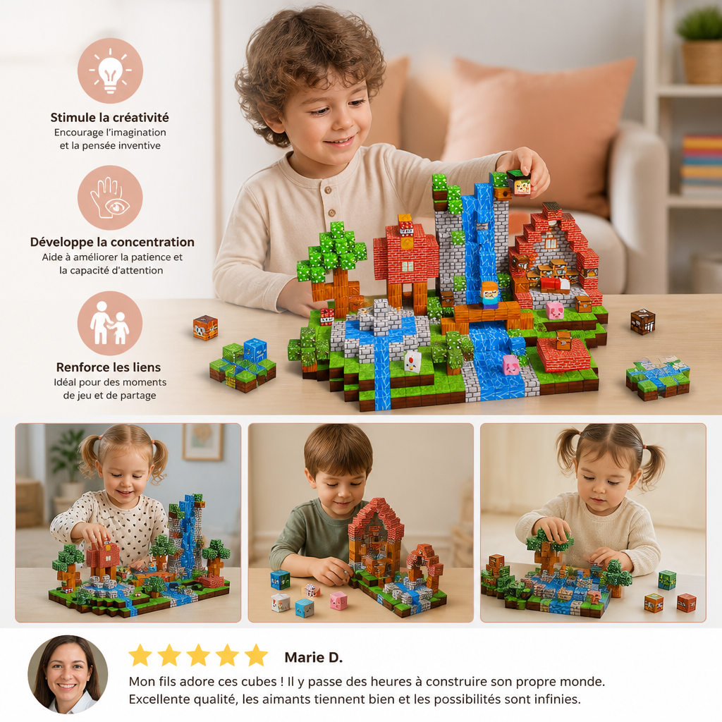 Set de 100 Cubes de Construction Magnétiques – Jouet de Construction Montessori STEM pour Enfants
