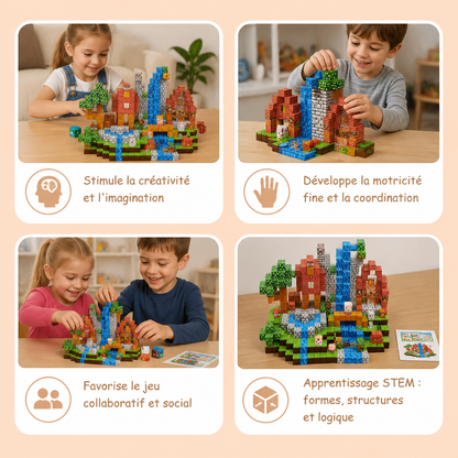 Set de 100 Cubes de Construction Magnétiques – Jouet de Construction Montessori STEM pour Enfants