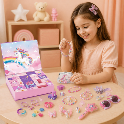 Calendrier de l’Avent Licorne de 24 Jours avec Accessoires pour Cheveux, Autocollants et Cadeaux Surprise