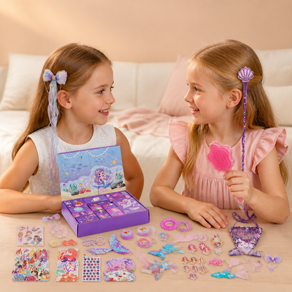 Calendrier de l’Avent de 24 Jours sur le Thème des Sirènes avec Accessoires pour Cheveux, Autocollants et Cadeaux Surprise