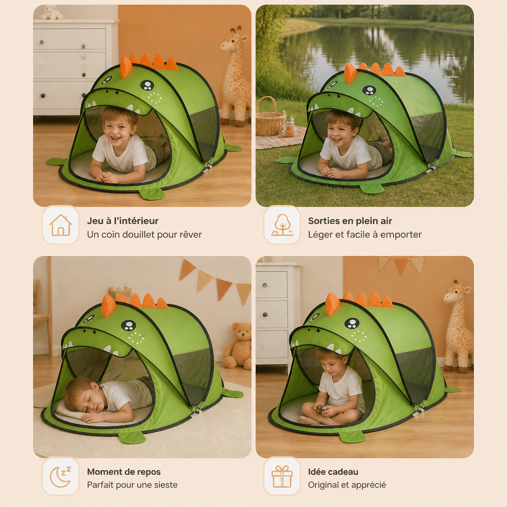 Tente de Jeu Dinosaure Pliable pour Enfants – Parfaite pour les Journées Chaudes et les Moments de Jeu Confortables