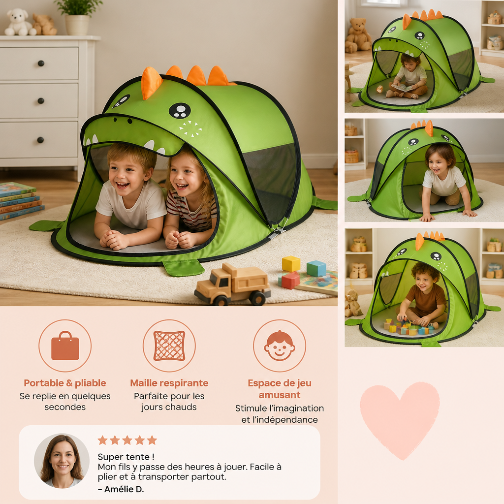 Tente de Jeu Dinosaure Pliable pour Enfants – Parfaite pour les Journées Chaudes et les Moments de Jeu Confortables