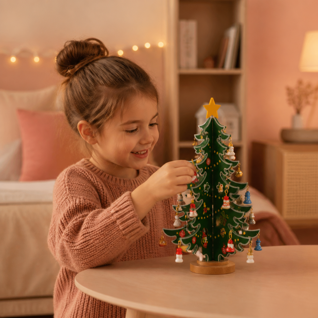 Calendrier de l’Avent de 24 Jours avec Mini-Décorations de Sapin de Noël pour Enfants
