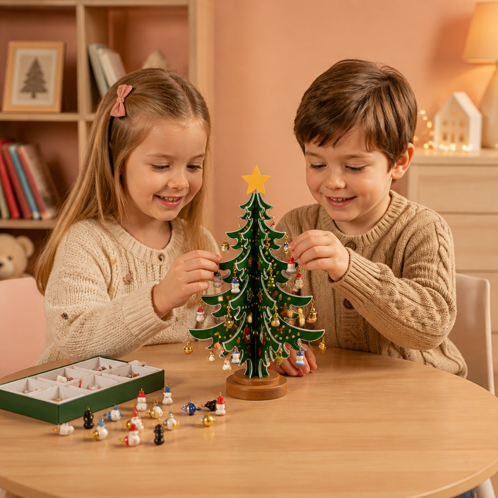 Calendrier de l’Avent de 24 Jours avec Mini-Décorations de Sapin de Noël pour Enfants