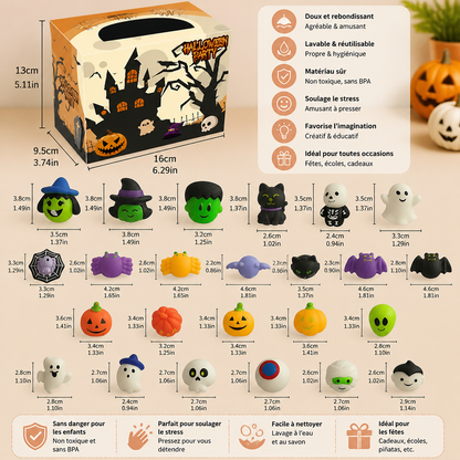 Set de Jouets Squishy d’Halloween Lavables et Réutilisables pour Cadeaux de Fête et la Tournée des Bonbons
