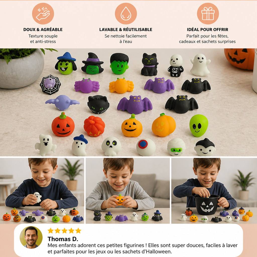 Set de Jouets Squishy d’Halloween Lavables et Réutilisables pour Cadeaux de Fête et la Tournée des Bonbons