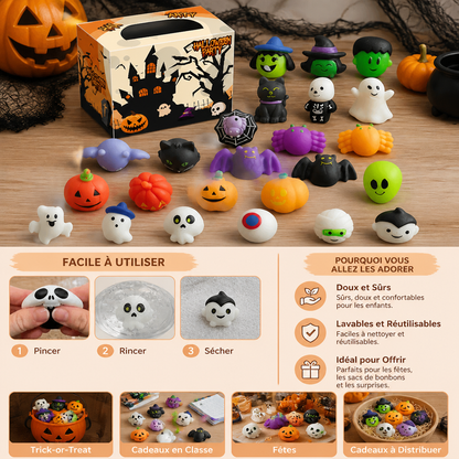 Set de Jouets Squishy d’Halloween Lavables et Réutilisables pour Cadeaux de Fête et la Tournée des Bonbons