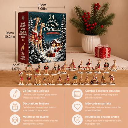 Calendrier de l’Avent de 24 jours avec figurines de girafes de Noël