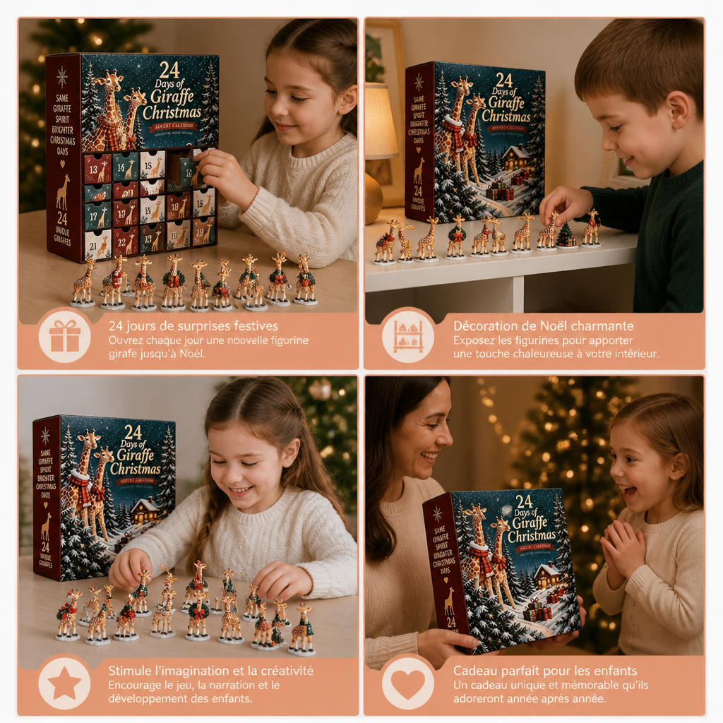 Calendrier de l’Avent de 24 jours avec figurines de girafes de Noël