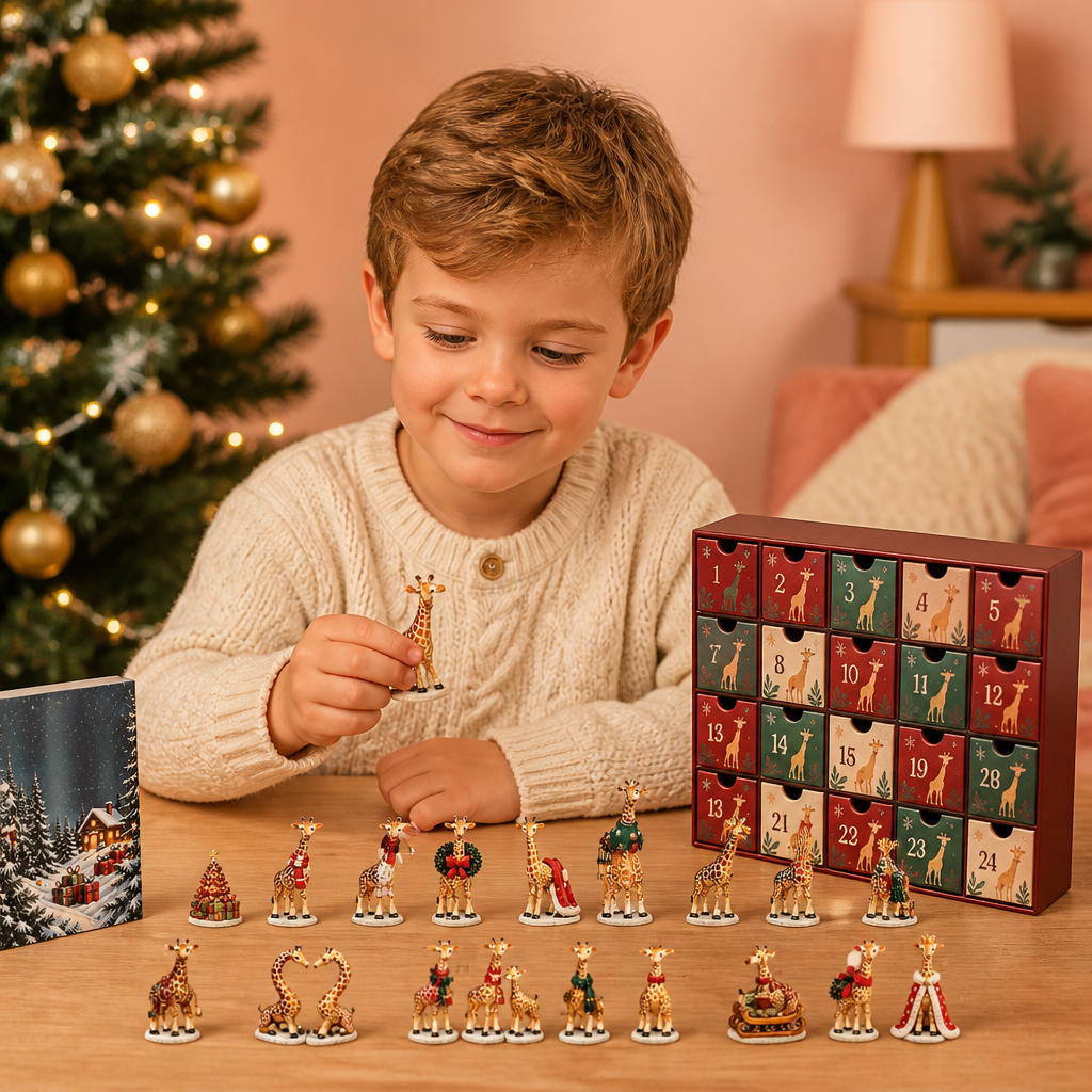 Calendrier de l’Avent de 24 jours avec figurines de girafes de Noël