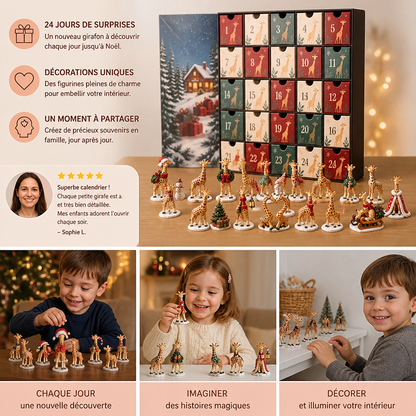 Calendrier de l’Avent de 24 jours avec figurines de girafes de Noël