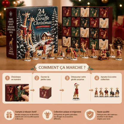 Calendrier de l’Avent de 24 jours avec figurines de girafes de Noël
