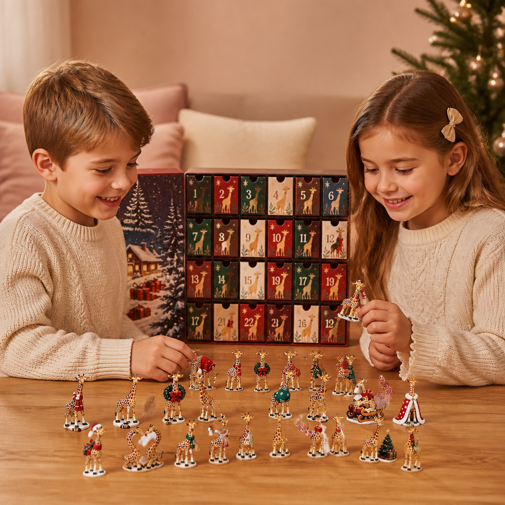 Calendrier de l’Avent de 24 jours avec figurines de girafes de Noël