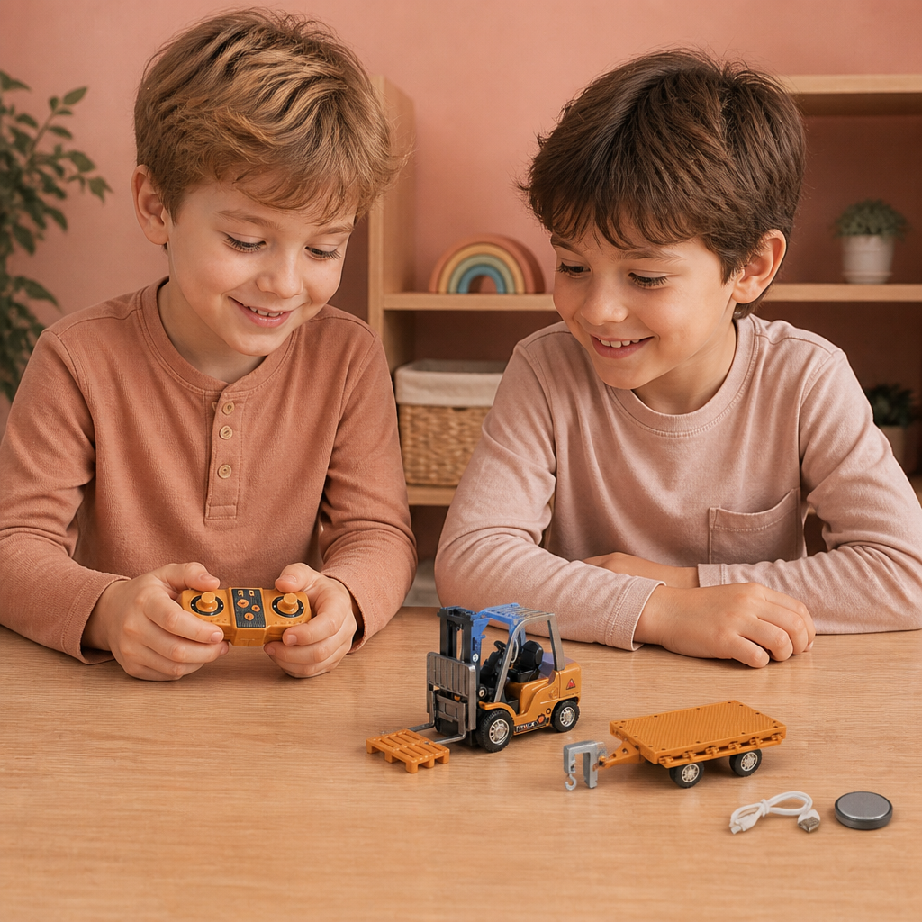 Véhicules de Construction Radiocommandés à l'Échelle 1:64 – Chariot Élévateur, Excavatrice, Camion-Benne et Bulldozer