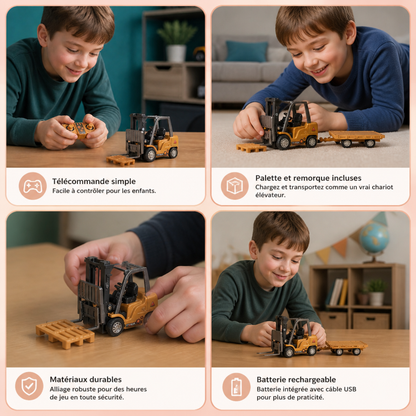 Véhicules de Construction Radiocommandés à l'Échelle 1:64 – Chariot Élévateur, Excavatrice, Camion-Benne et Bulldozer
