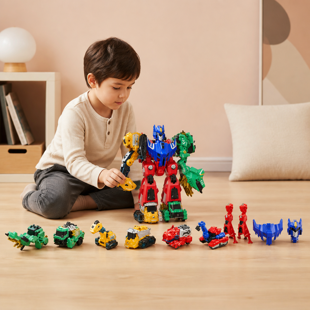 Jouet magnétique transformable 6-en-1 – Construisez 6 véhicules, 3 dinosaures et 1 robot