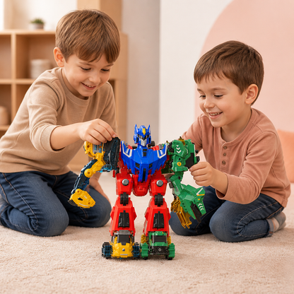 Jouet magnétique transformable 6-en-1 – Construisez 6 véhicules, 3 dinosaures et 1 robot