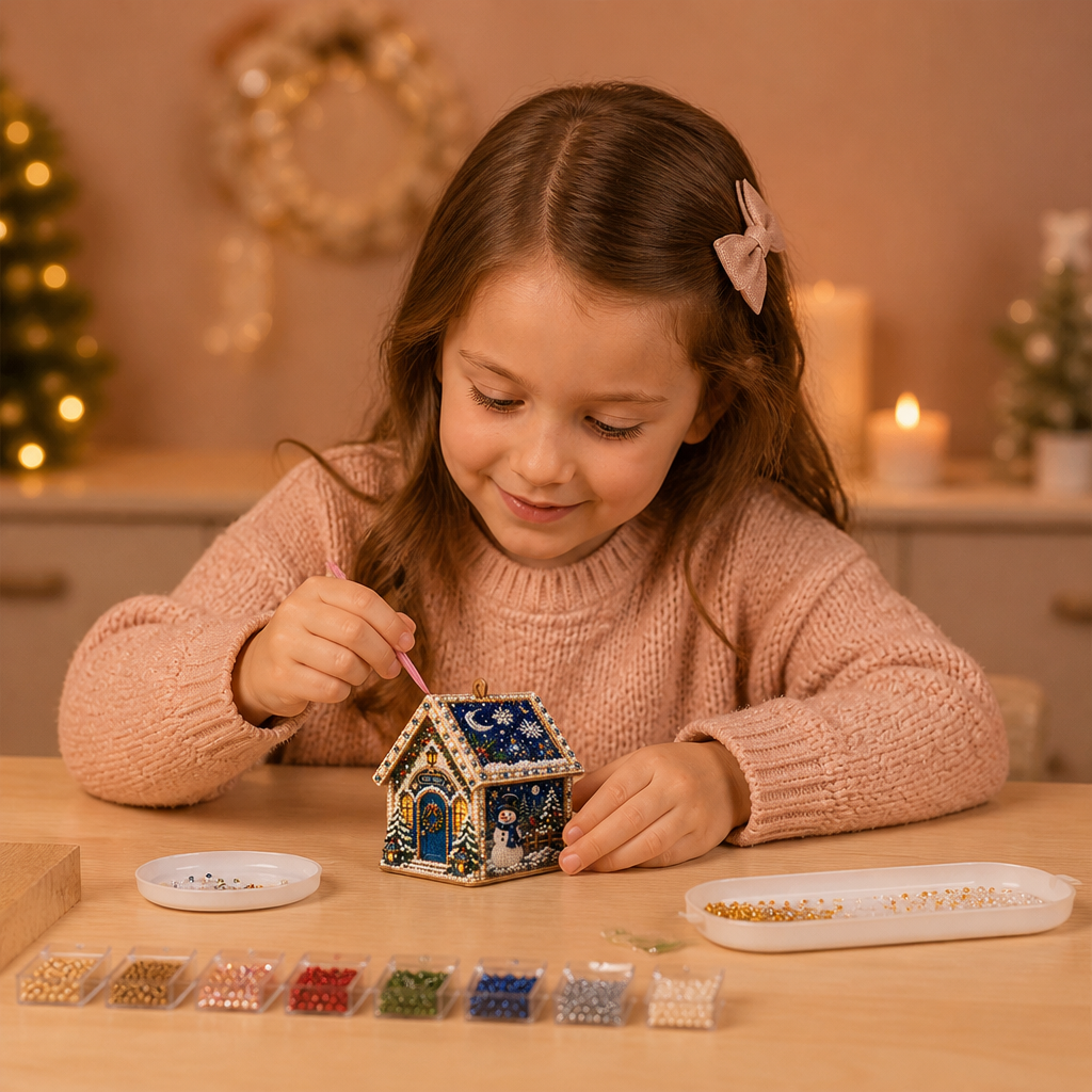 Kit DIY de Puzzle 3D en Bois – Maison en Pain d’Épices avec Diamond Art