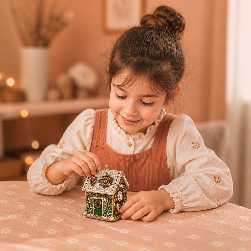 Kit DIY de Puzzle 3D en Bois – Maison en Pain d’Épices avec Diamond Art