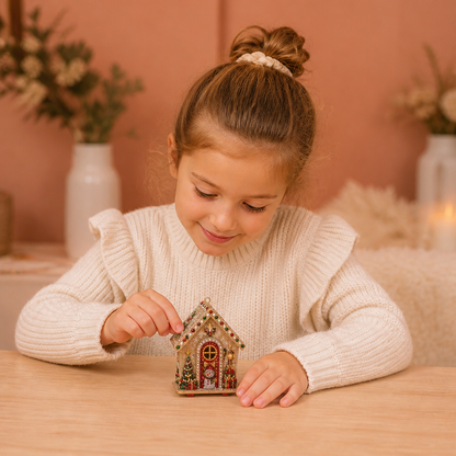 Kit DIY de Puzzle 3D en Bois – Maison en Pain d’Épices avec Diamond Art