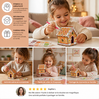 Kit DIY de Puzzle 3D en Bois – Maison en Pain d’Épices avec Diamond Art