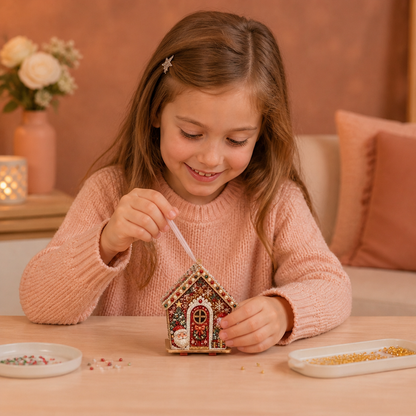Kit DIY de Puzzle 3D en Bois – Maison en Pain d’Épices avec Diamond Art