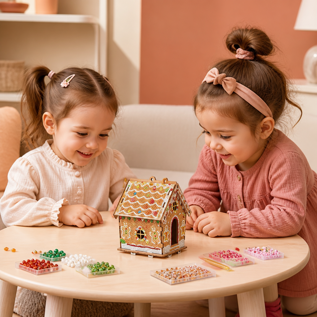 Kit DIY de Puzzle 3D en Bois – Maison en Pain d’Épices avec Diamond Art