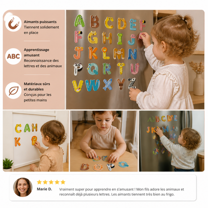 Aimants Alphabet et Chiffres avec Animaux pour Réfrigérateur – Kit d’Apprentissage et d’Orthographe pour Enfants